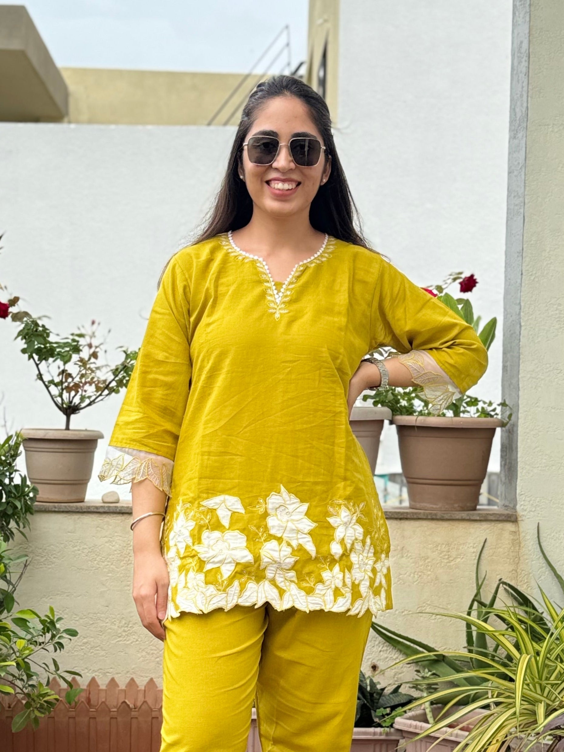 Suhina – Lime Yellow Cutwork Co-ord Set