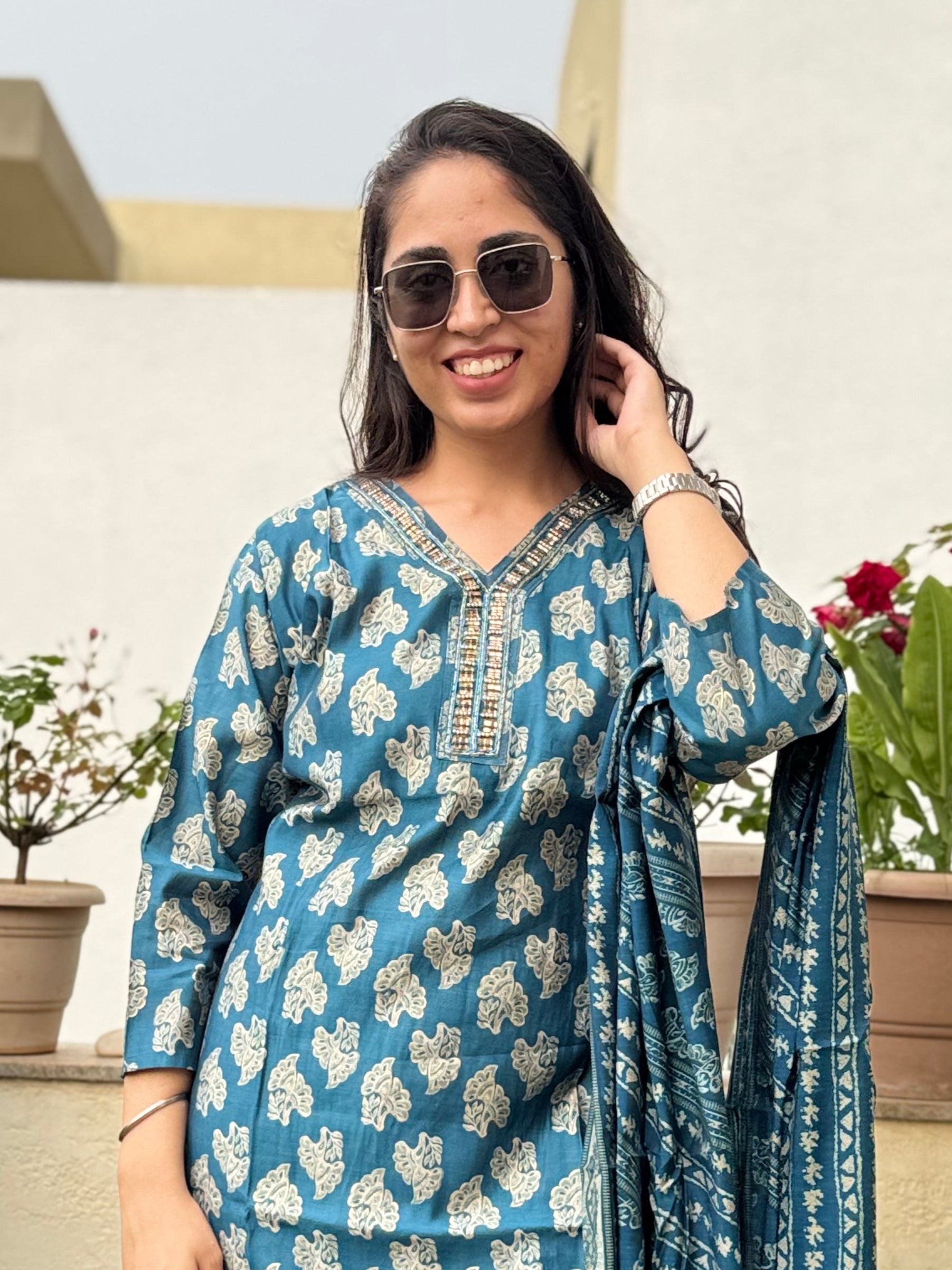 Arohini – Printed Suit with Stone Work