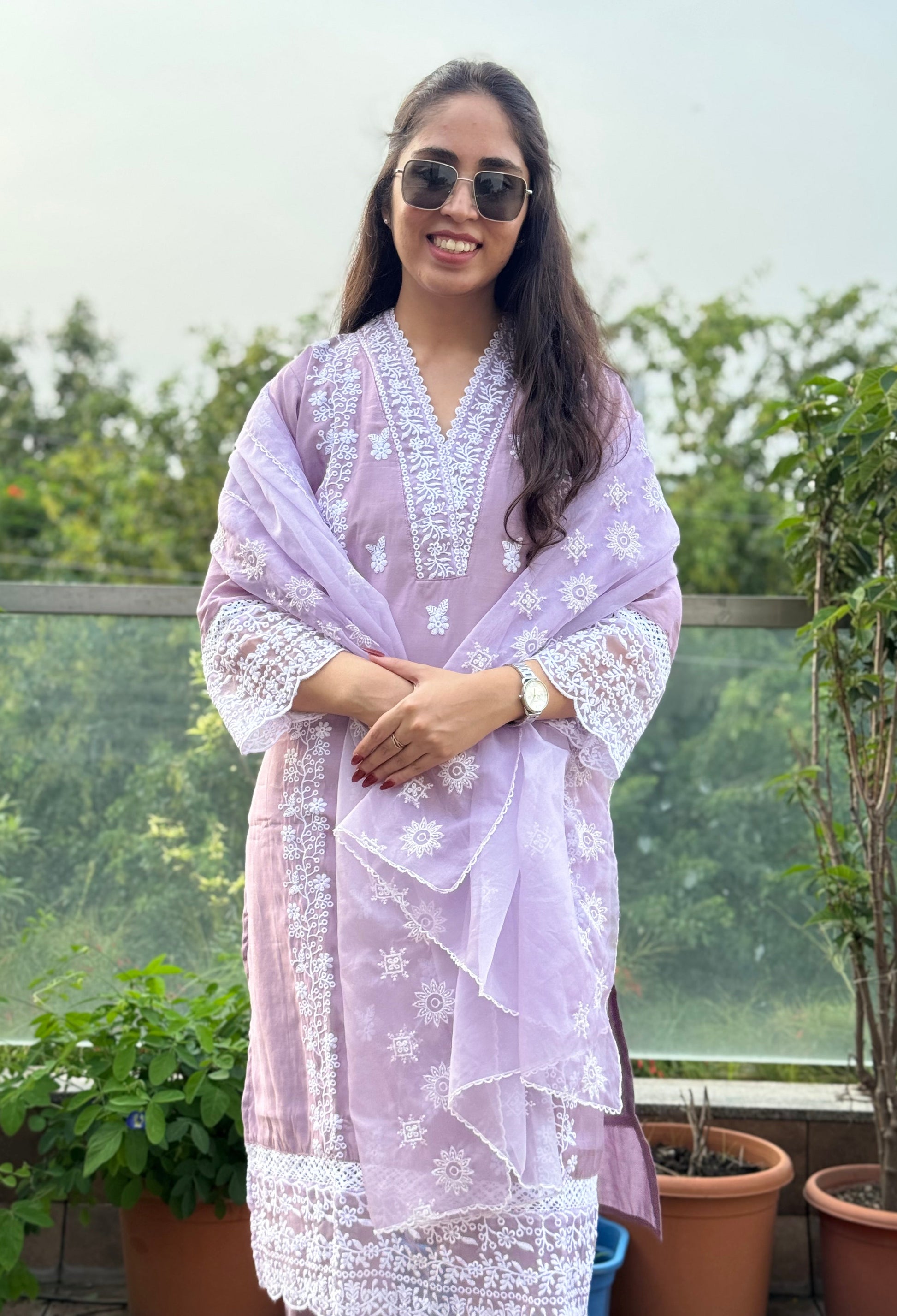 Noorani — Onion Pink Threadwork Suit Set