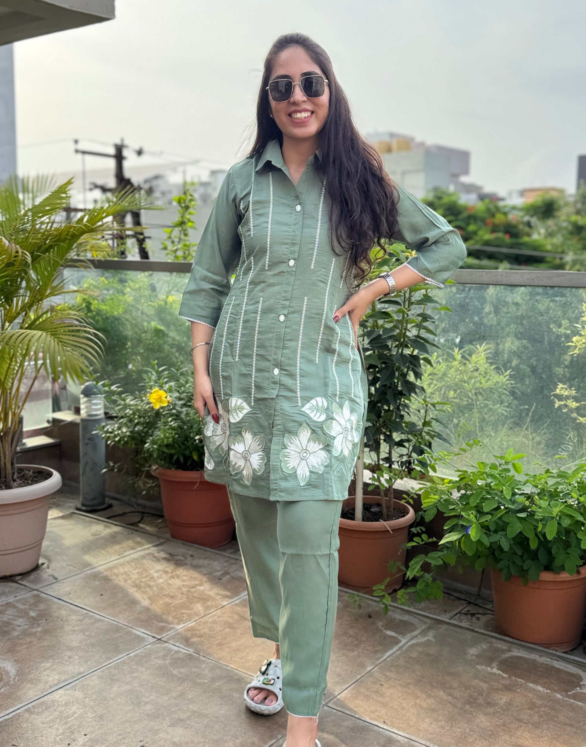 Nargis — Green Threadwork Co-ord Set