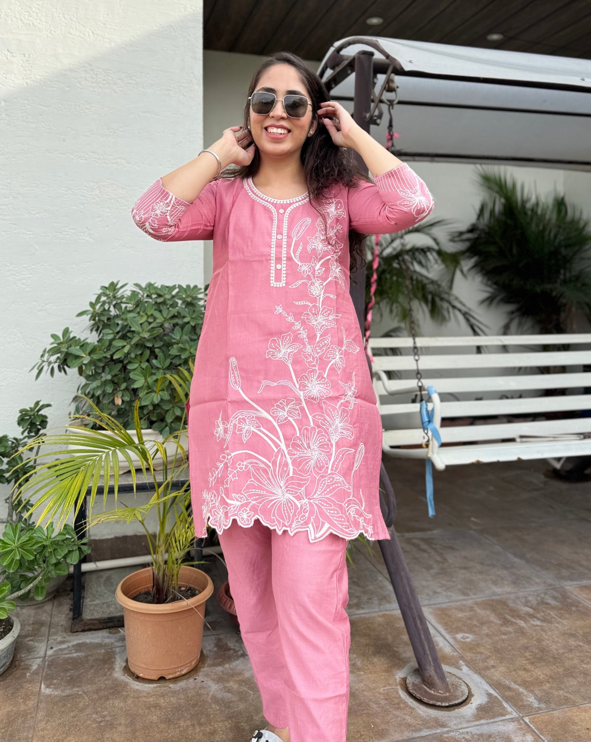 Gulnaar — Baby Pink Threadwork Co-ord Set