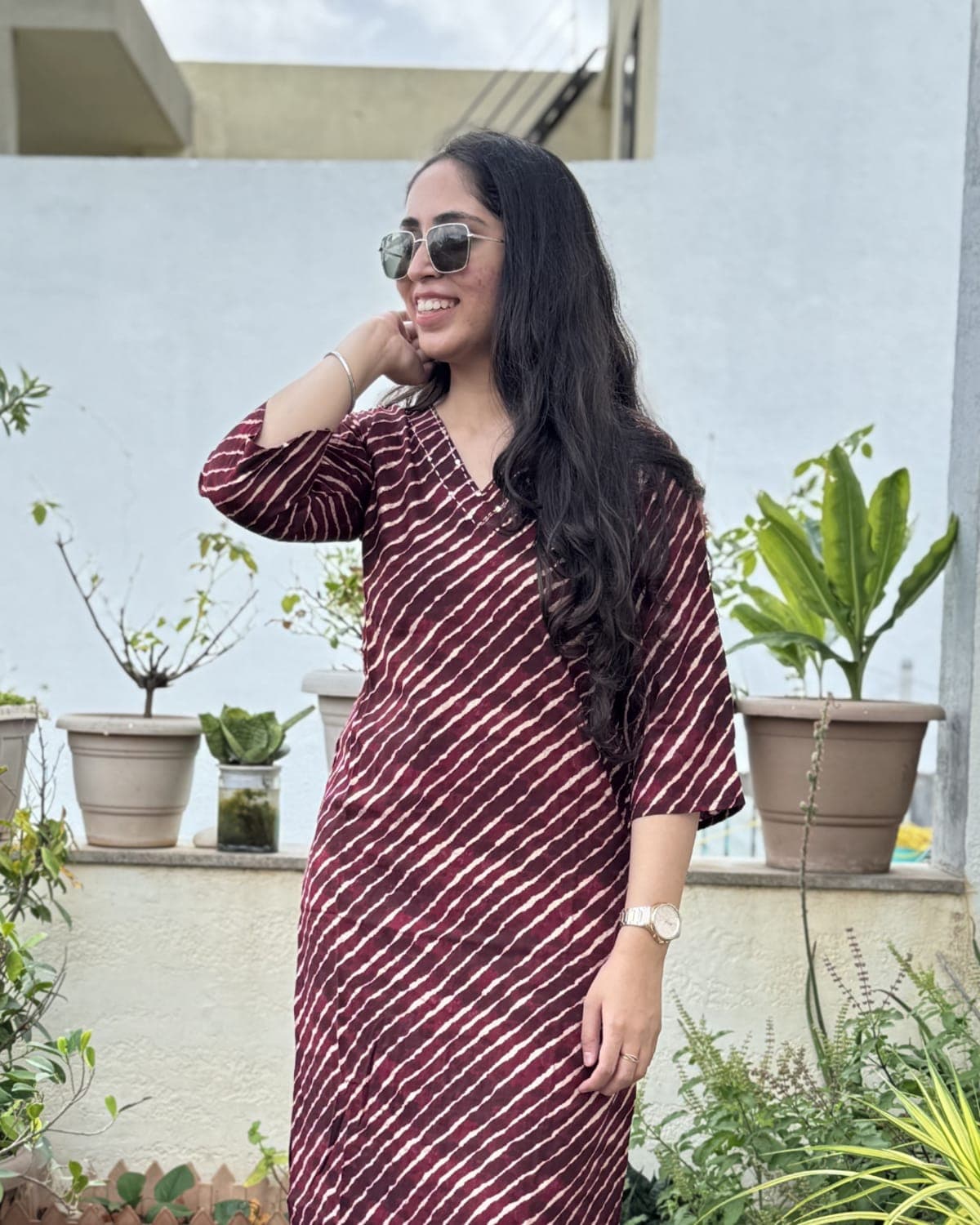 Vaidehi - Maroon Leheriya Co-ord Set — view 3