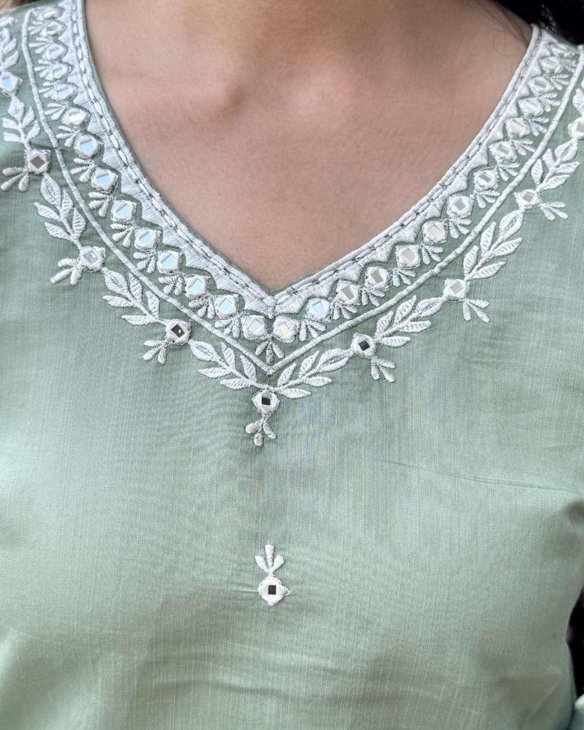 Sarika - Pastel Green Roman Silk Suit — view 2