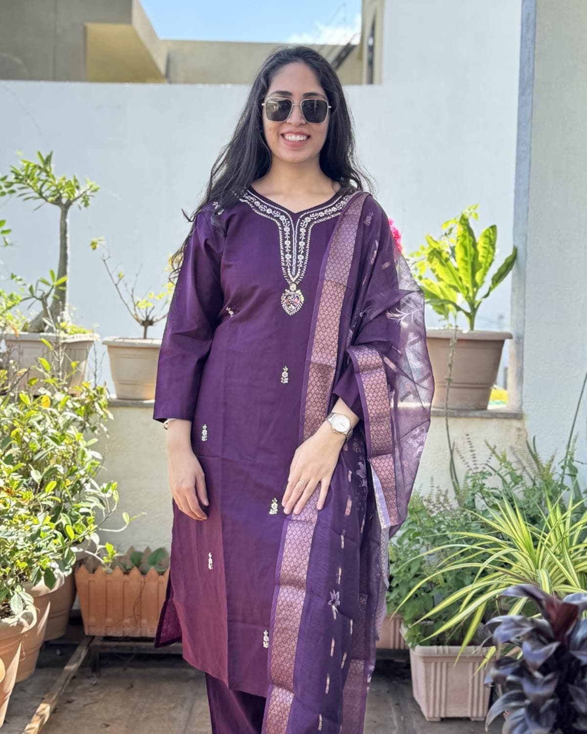Yamika - Purple Handwork 3-piece Suit — view 4