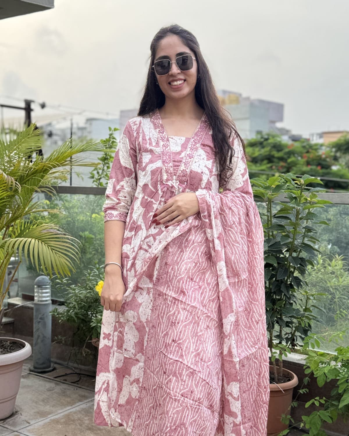 Ruhi - Printed Cotton Gher Suit