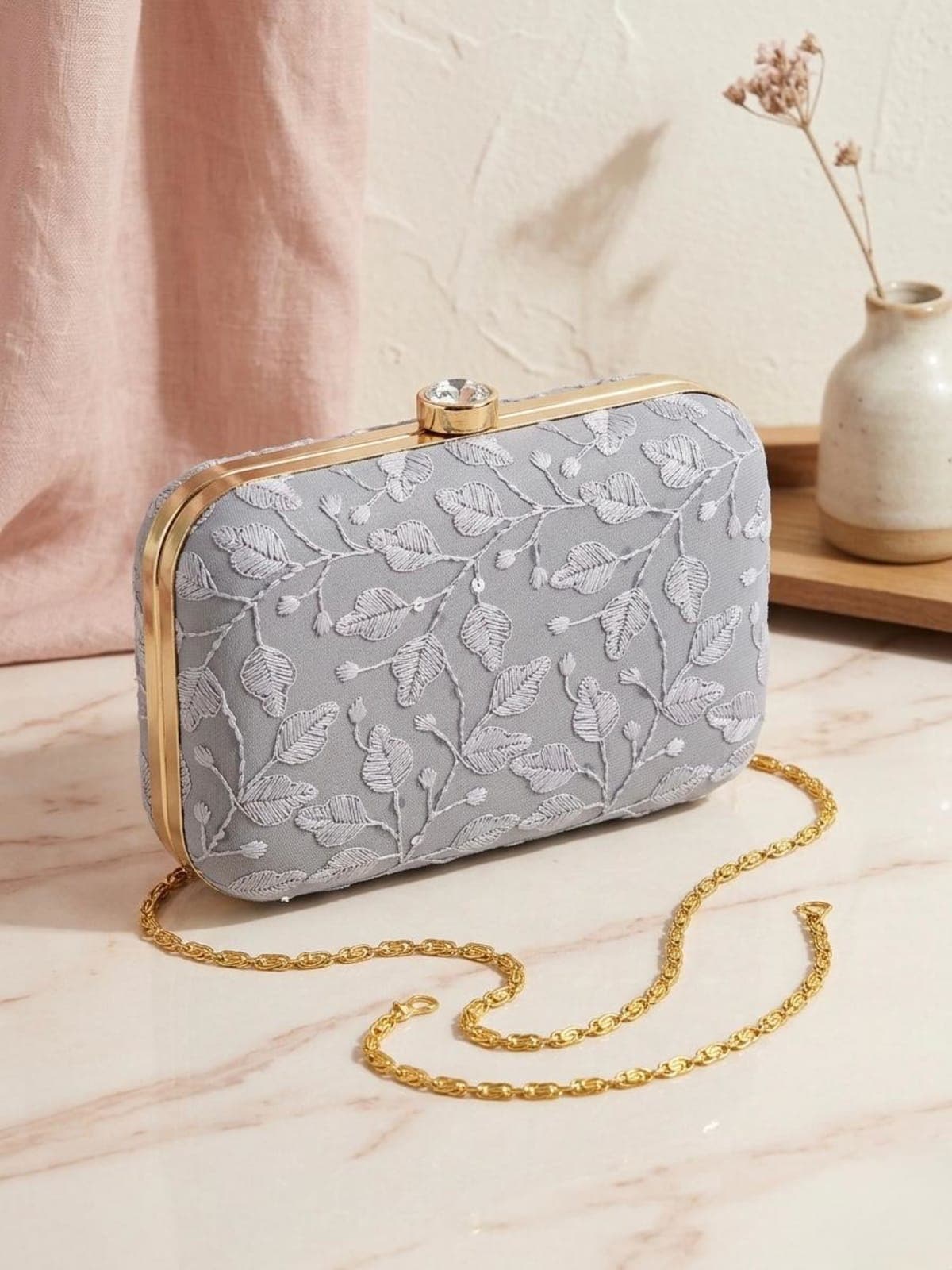 Embroidered Box Clutch