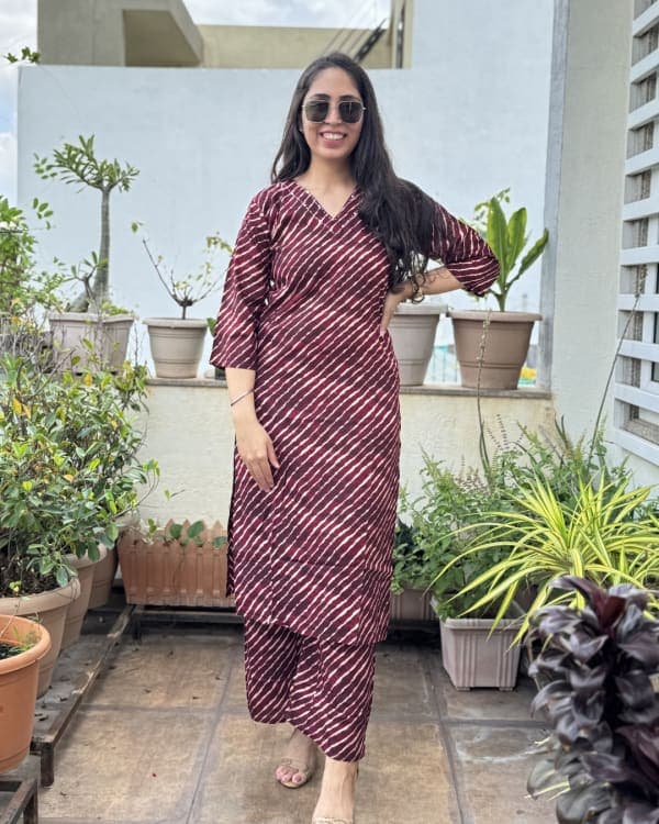 Vaidehi - Maroon Leheriya Co-ord Set