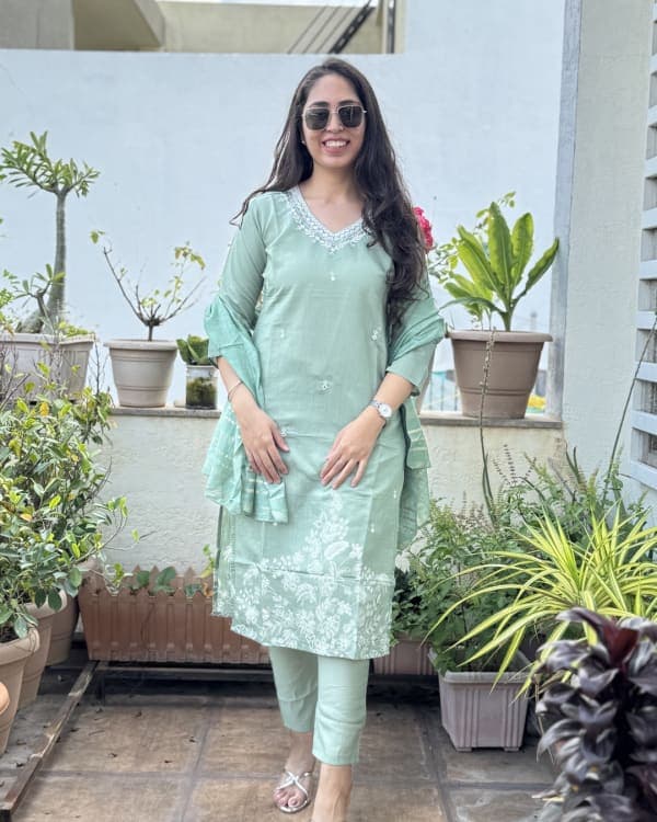 Sarika - Pastel Green Roman Silk Suit