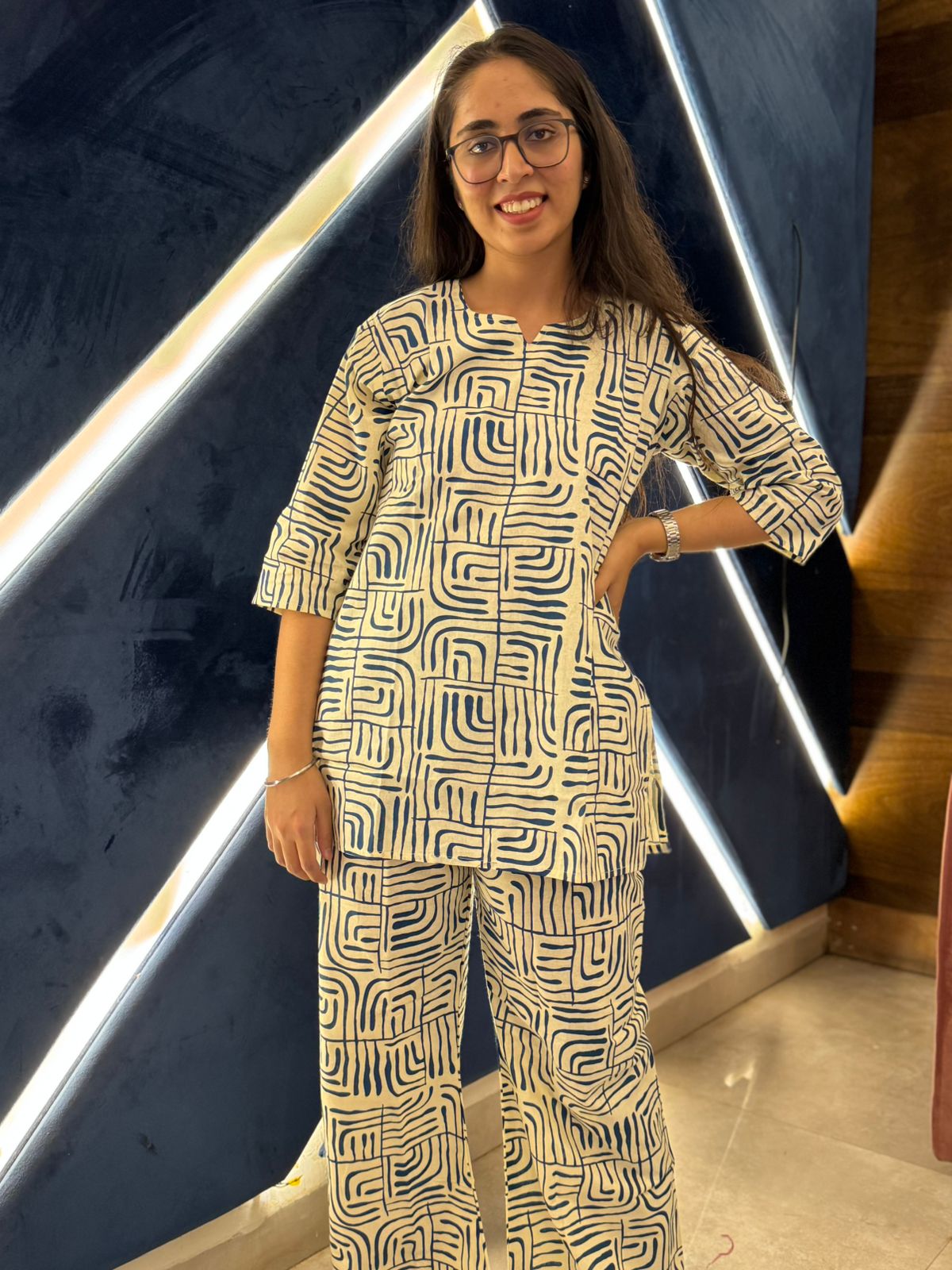 Taru – White & Blue Printed Co-ord Set