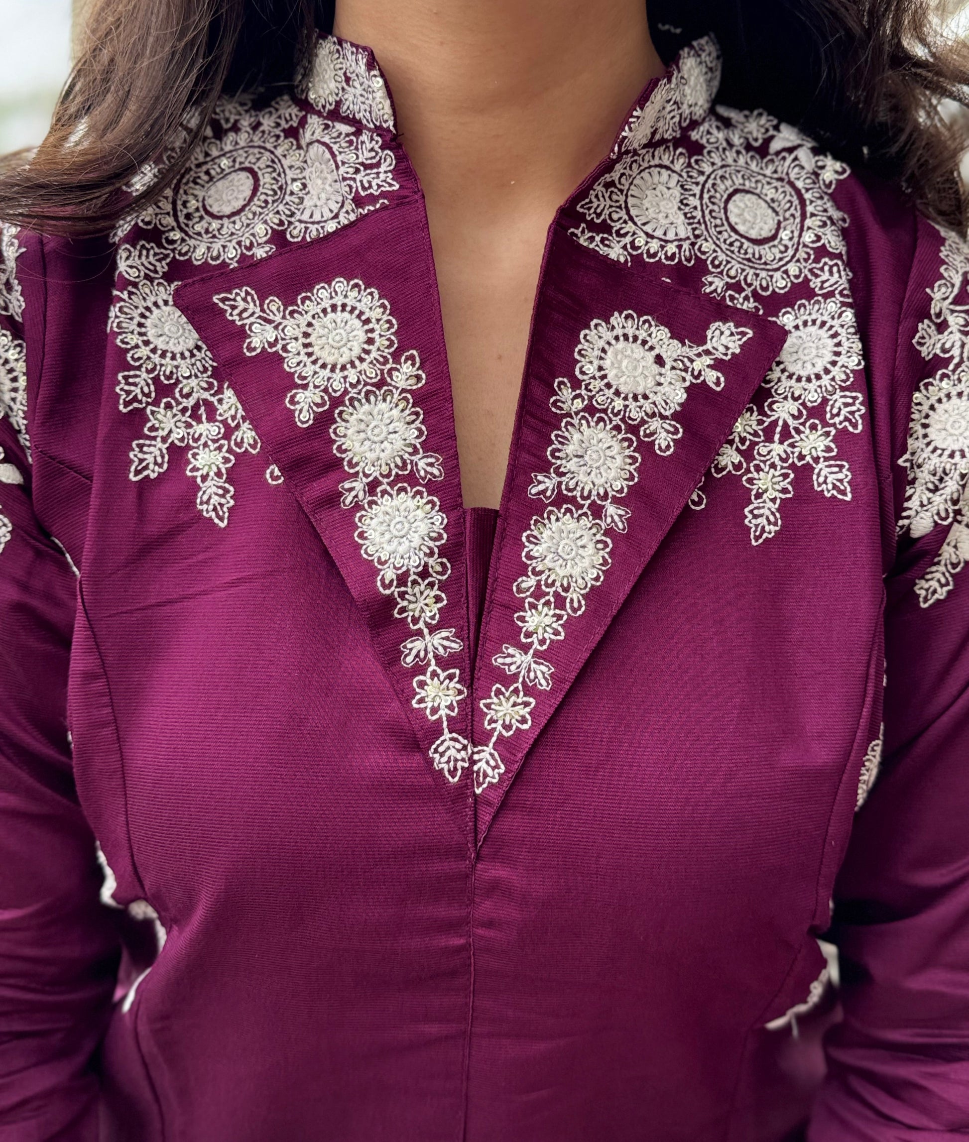 Shailee – Wine Threadwork Co-ord Set