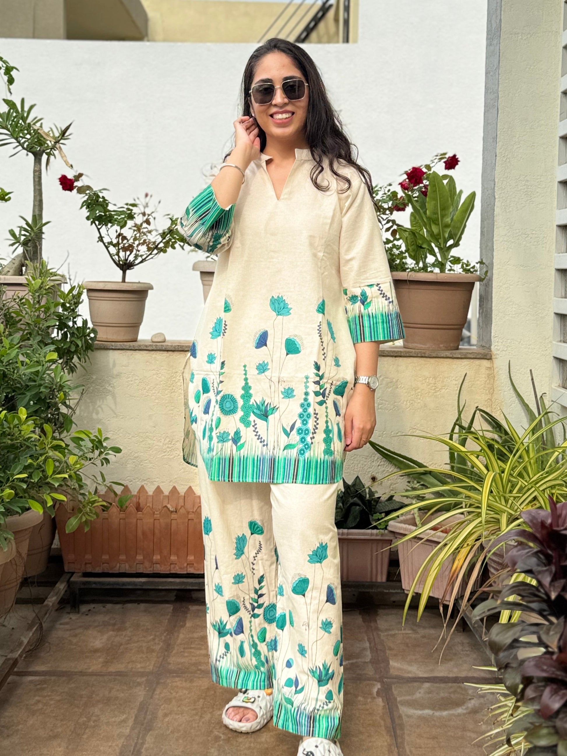 Hariyali – White & Green Floral Co-ord Set