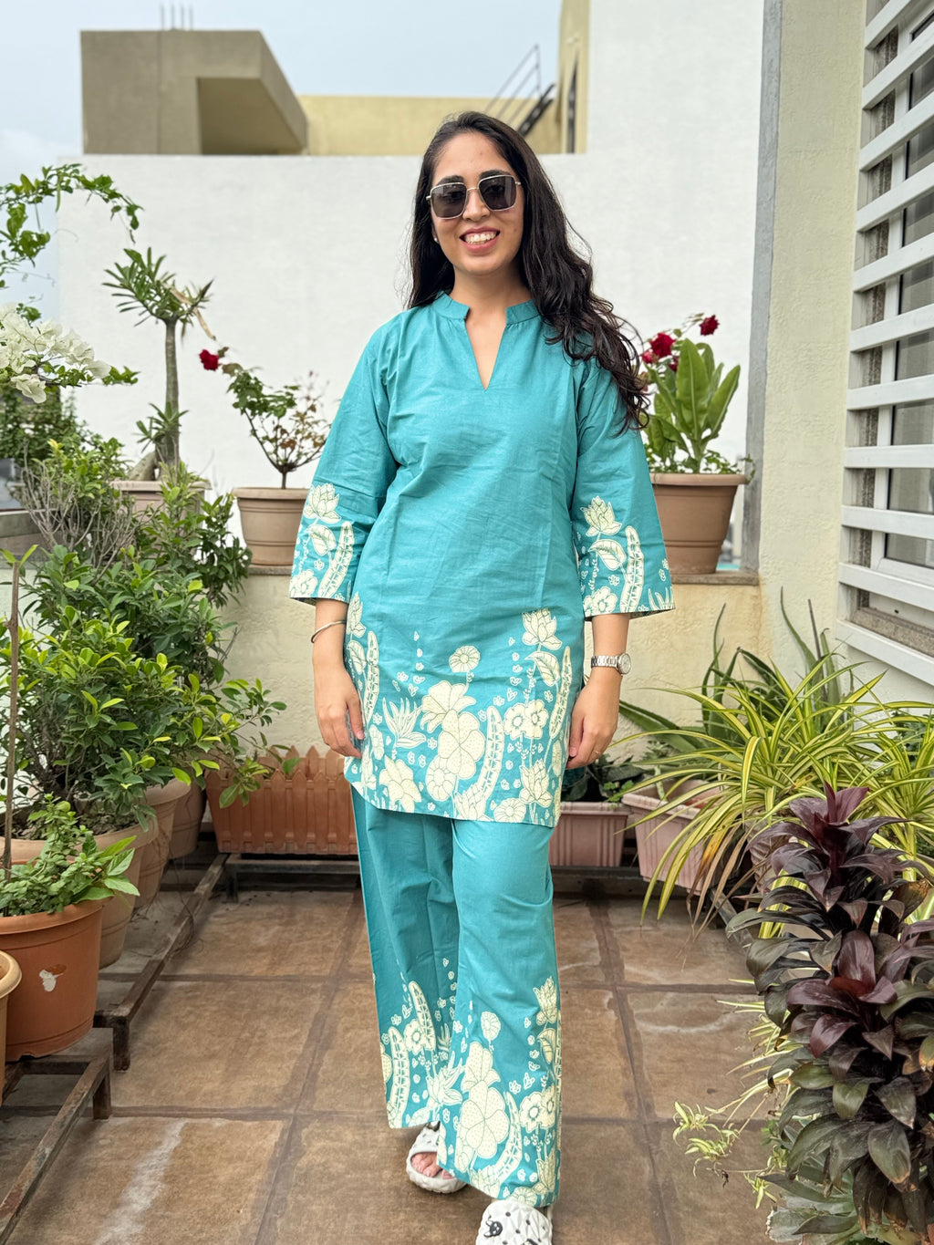 Indiraa - Blue & White Printed Co-ord Set
