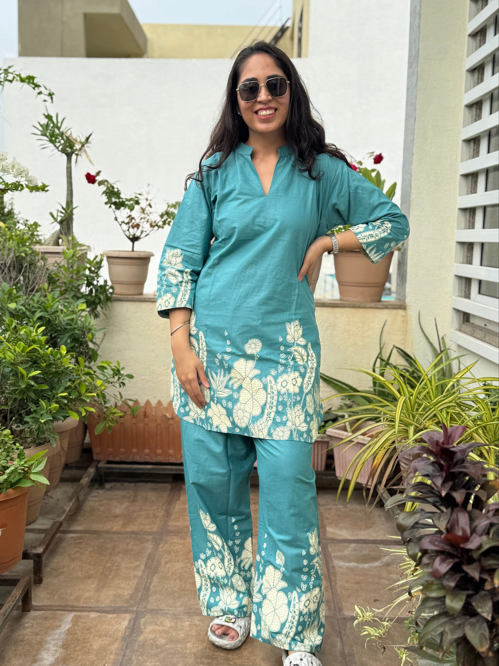 Indiraa - Blue & White Printed Co-ord Set