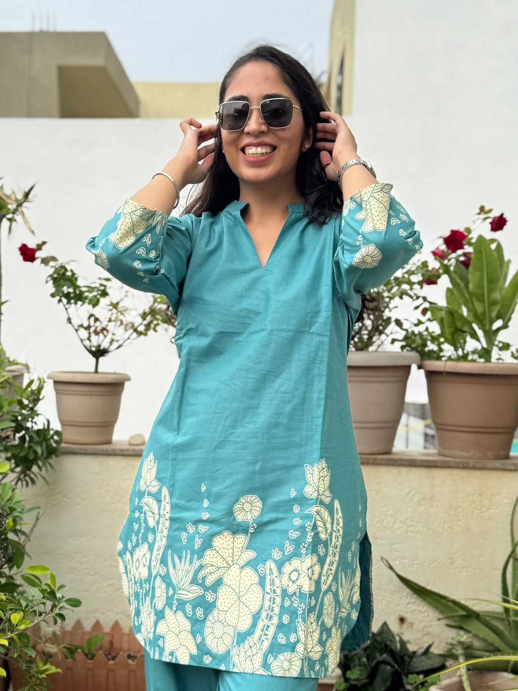 Indiraa - Blue & White Printed Co-ord Set