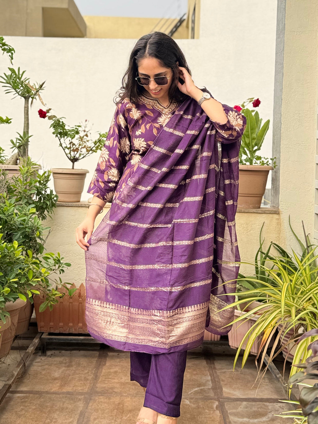 Vritika – Purple Wine Printed Suit Set