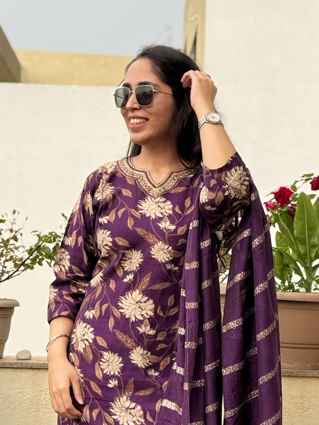 Vritika – Purple Wine Printed Suit Set