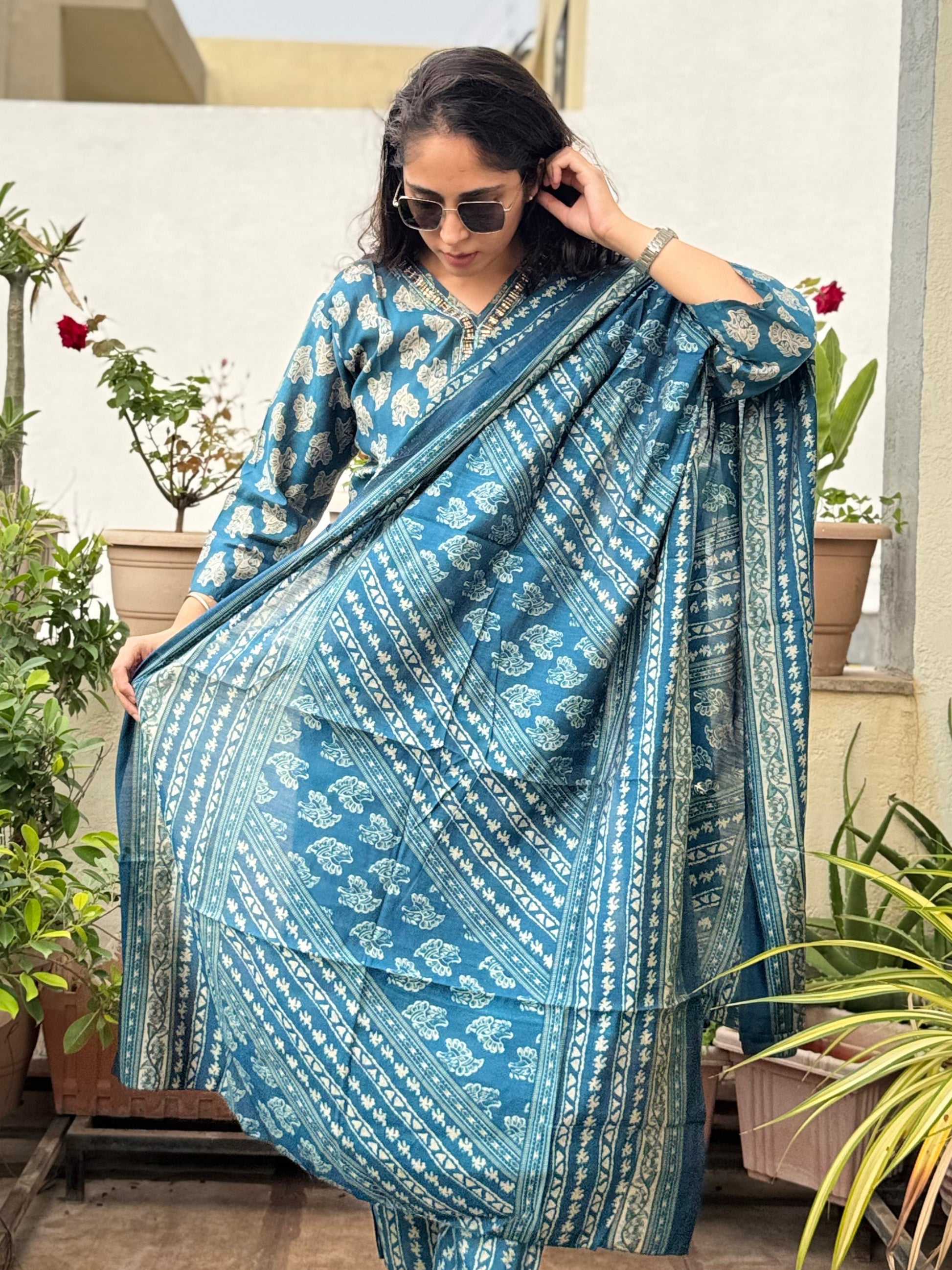 Arohini – Printed Suit with Stone Work