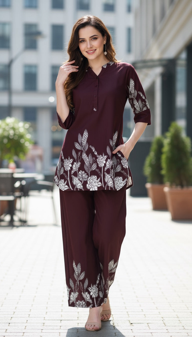Rohini – Maroon Floral Co-ord Set