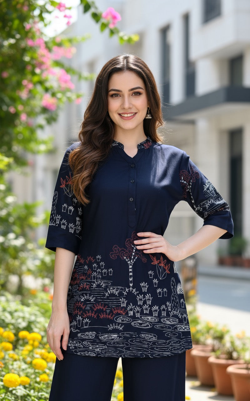 Jivika – Navy Blue Printed Co-ord Set