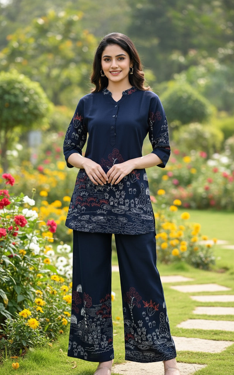 Jivika – Navy Blue Printed Co-ord Set