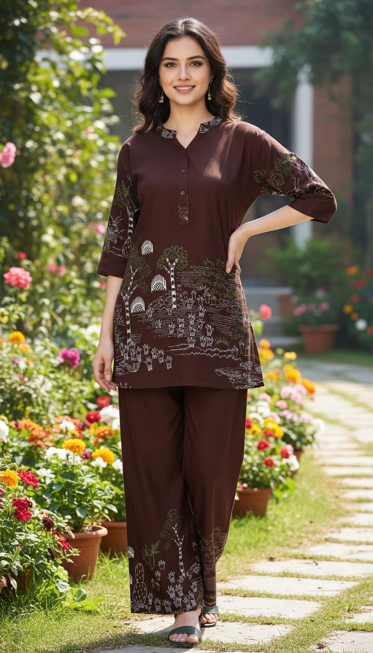 Prakriti – Dark Brown Printed Co-ord Set