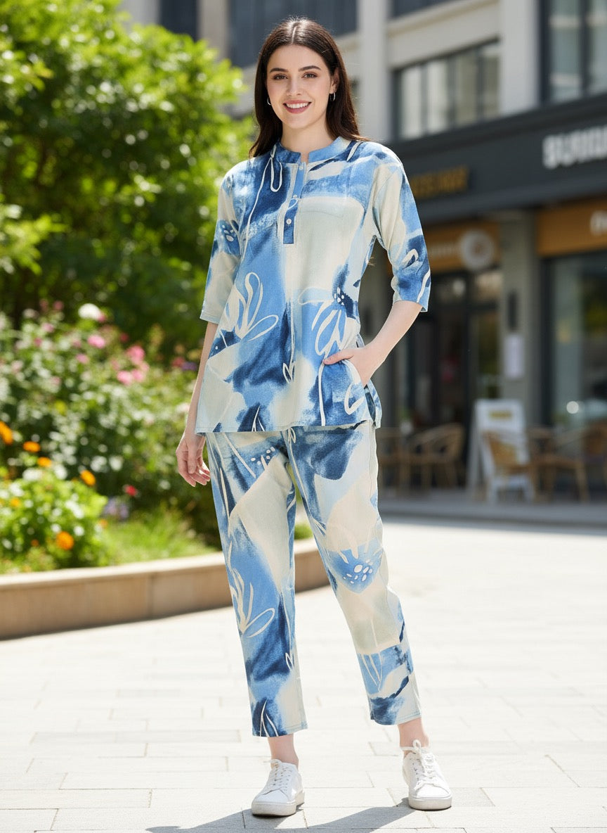 Neeraja – Light Blue Abstract Co-ord Set