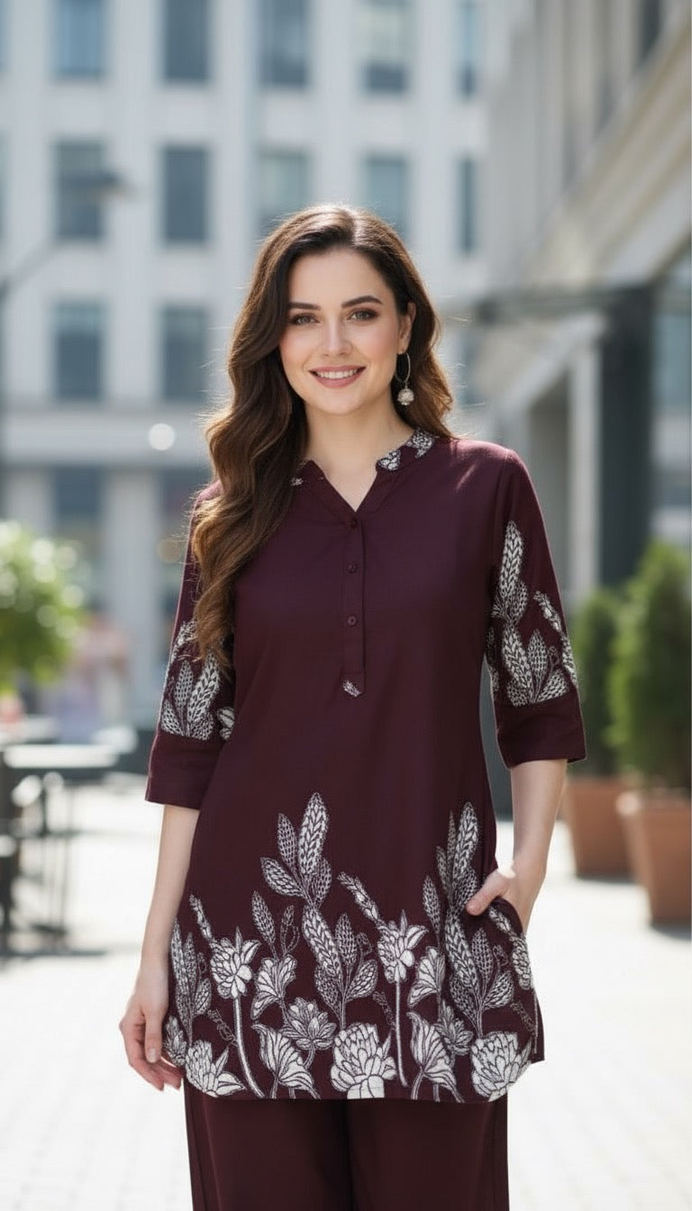 Rohini – Maroon Floral Co-ord Set