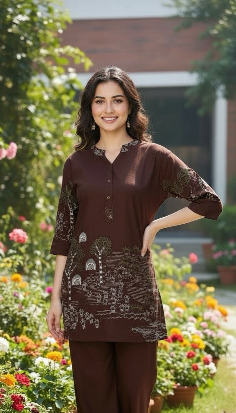 Prakriti – Dark Brown Printed Co-ord Set