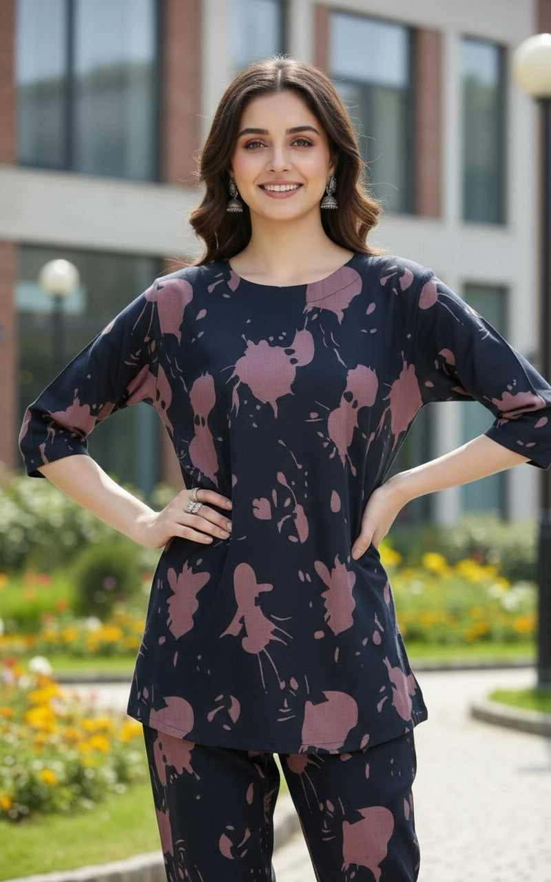 Lavina – Navy Blue Abstract Co-ord Set