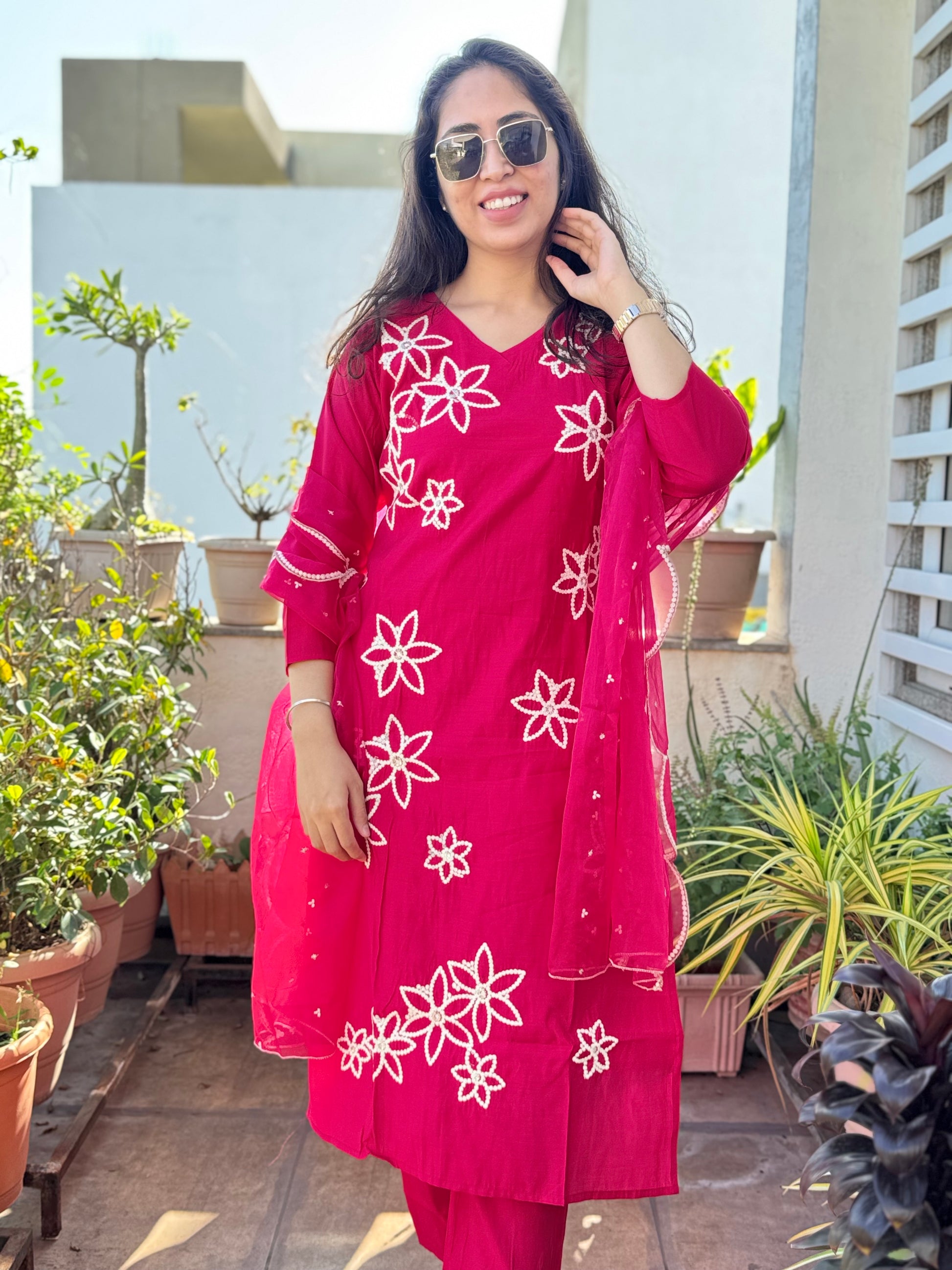 Prisha – Rani Pink Threadwork 3pcs Suit