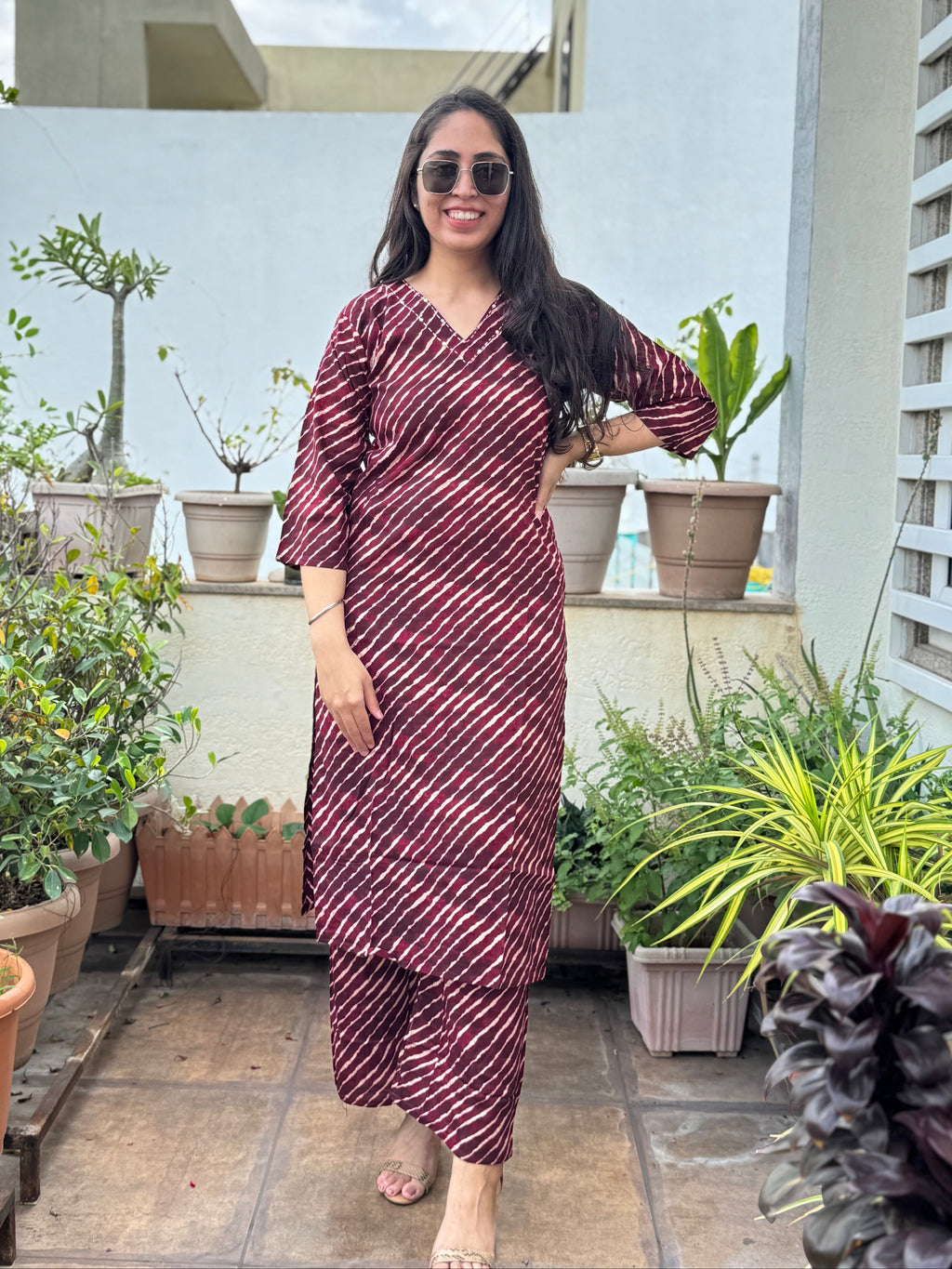 Vaidehi – Maroon Leheriya Co-ord Set