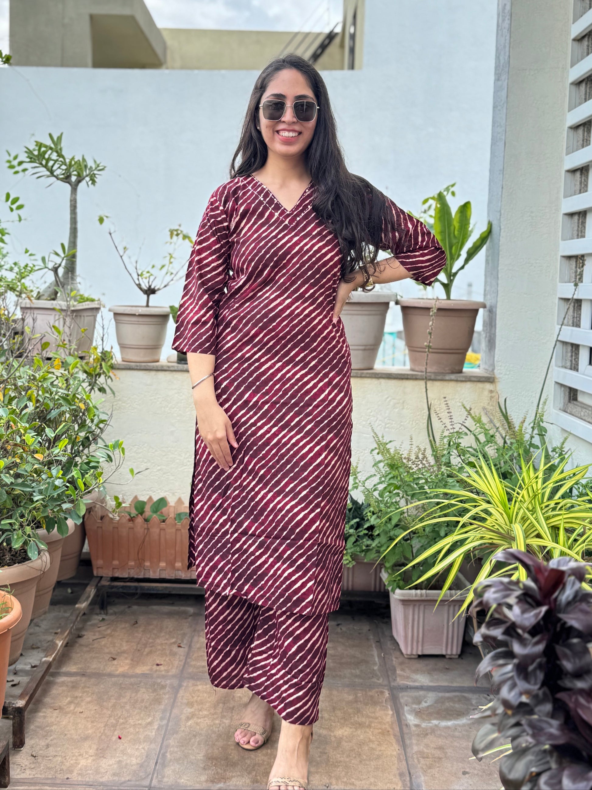 Vaidehi – Maroon Leheriya Co-ord Set