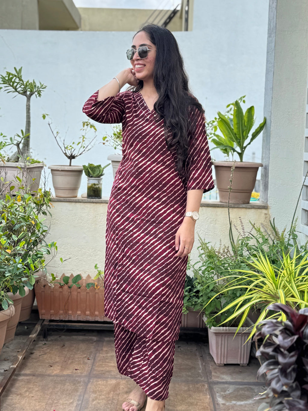 Vaidehi – Maroon Leheriya Co-ord Set