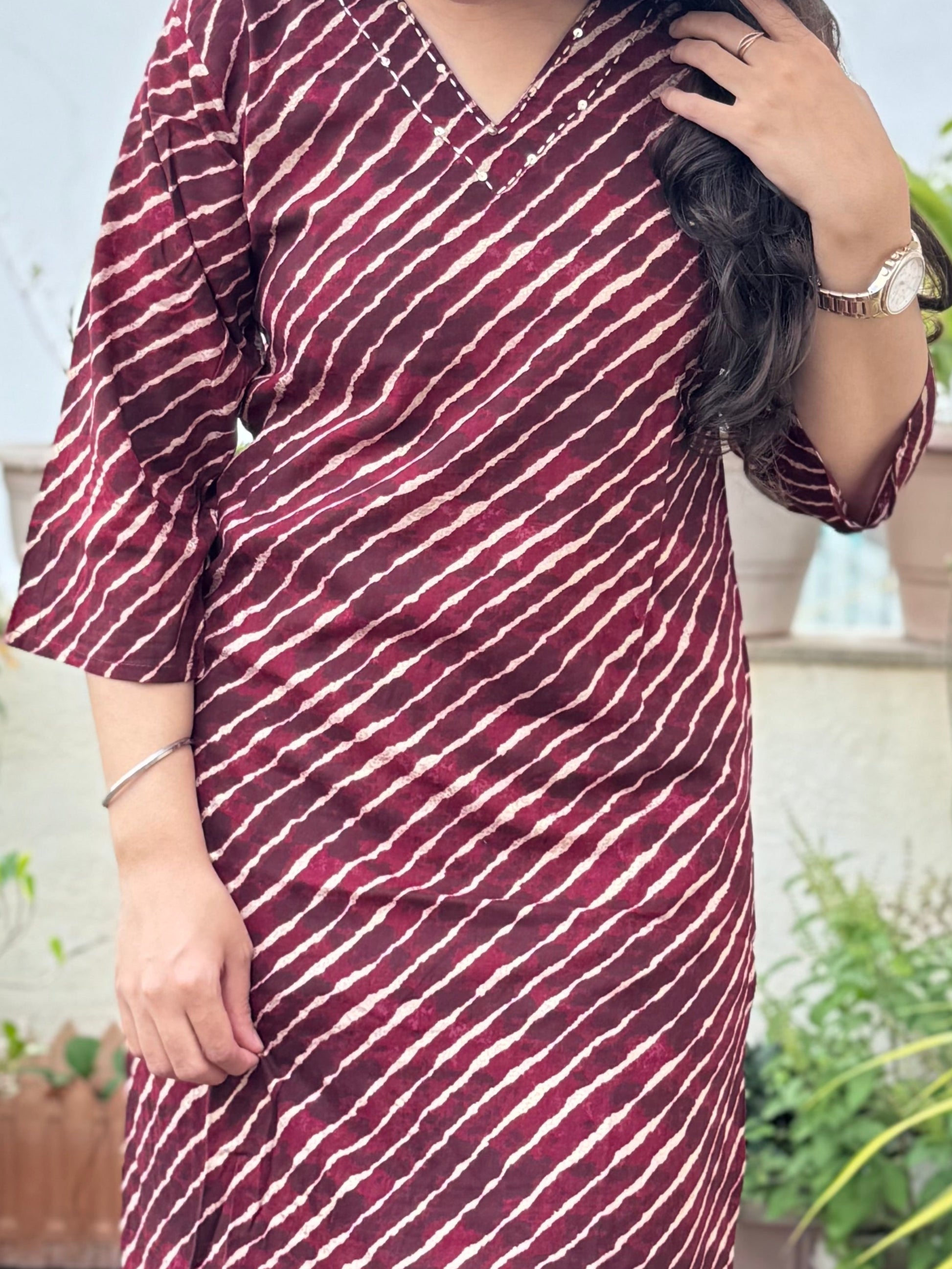 Vaidehi – Maroon Leheriya Co-ord Set