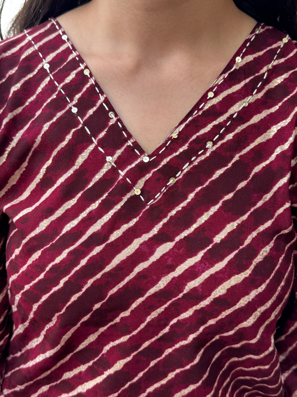 Vaidehi – Maroon Leheriya Co-ord Set