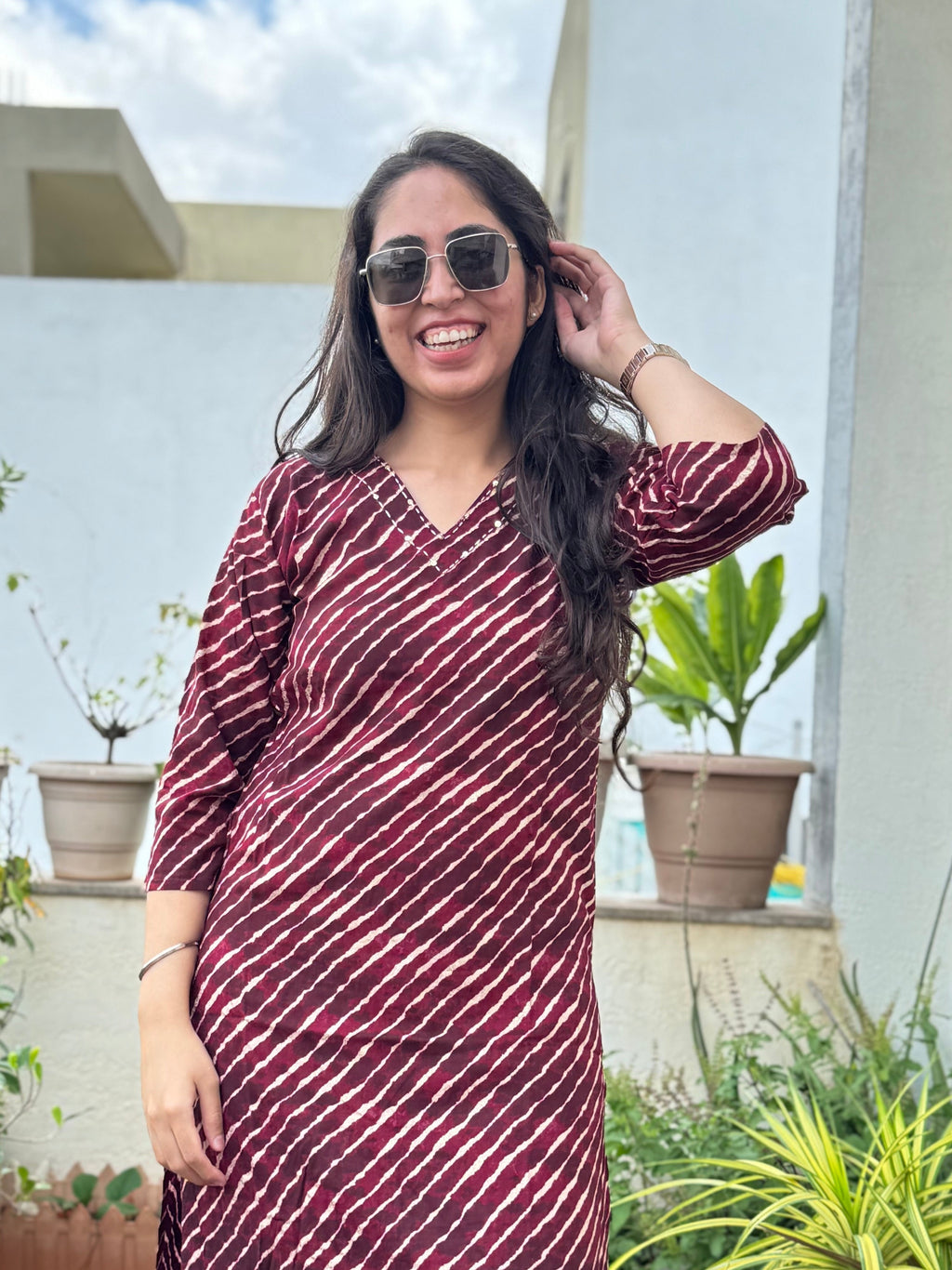 Vaidehi – Maroon Leheriya Co-ord Set