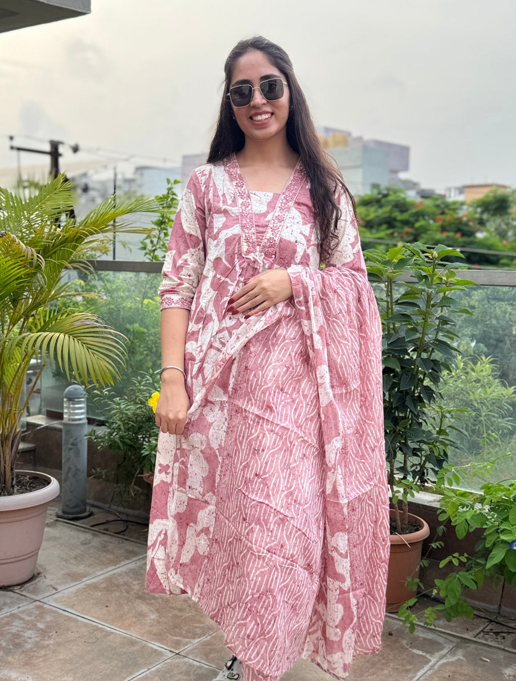 Meher — Baby Pink Printed Gher Suit Set