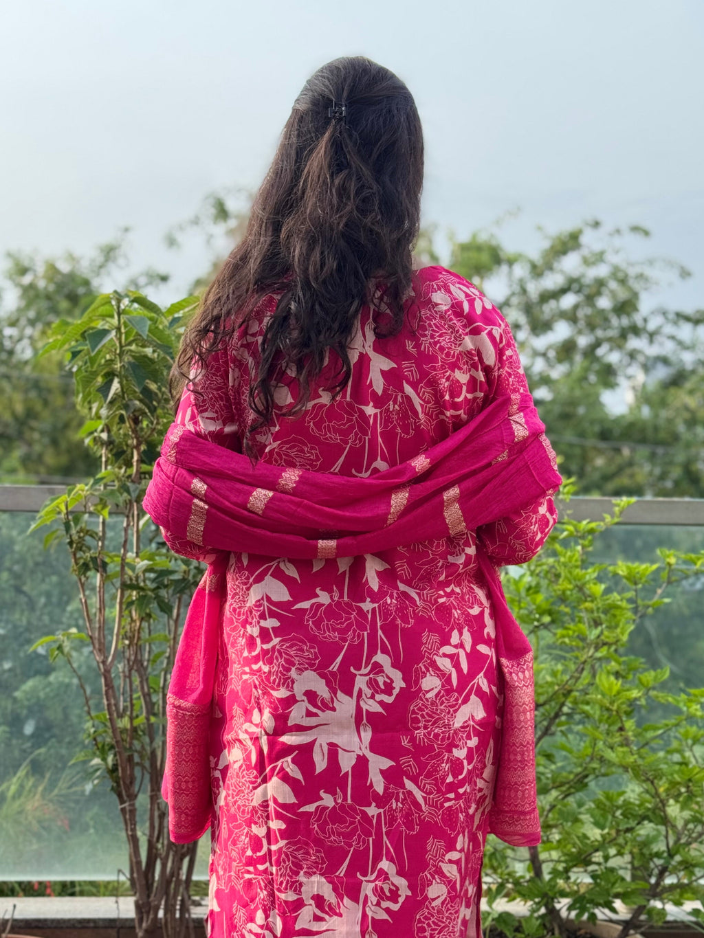 Khusbhoo — Rani Pink Printed Suit Set