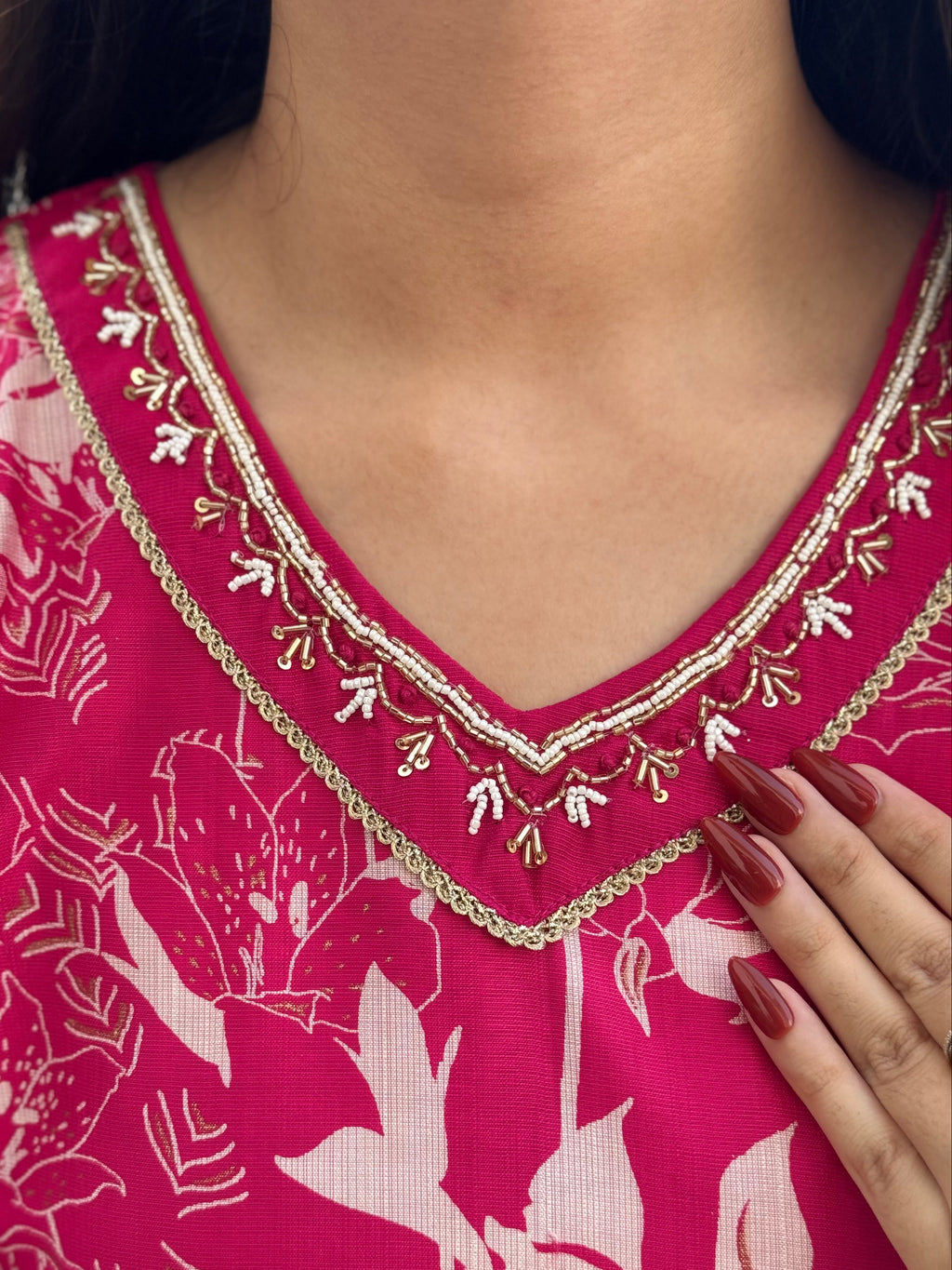 Khusbhoo — Rani Pink Printed Suit Set