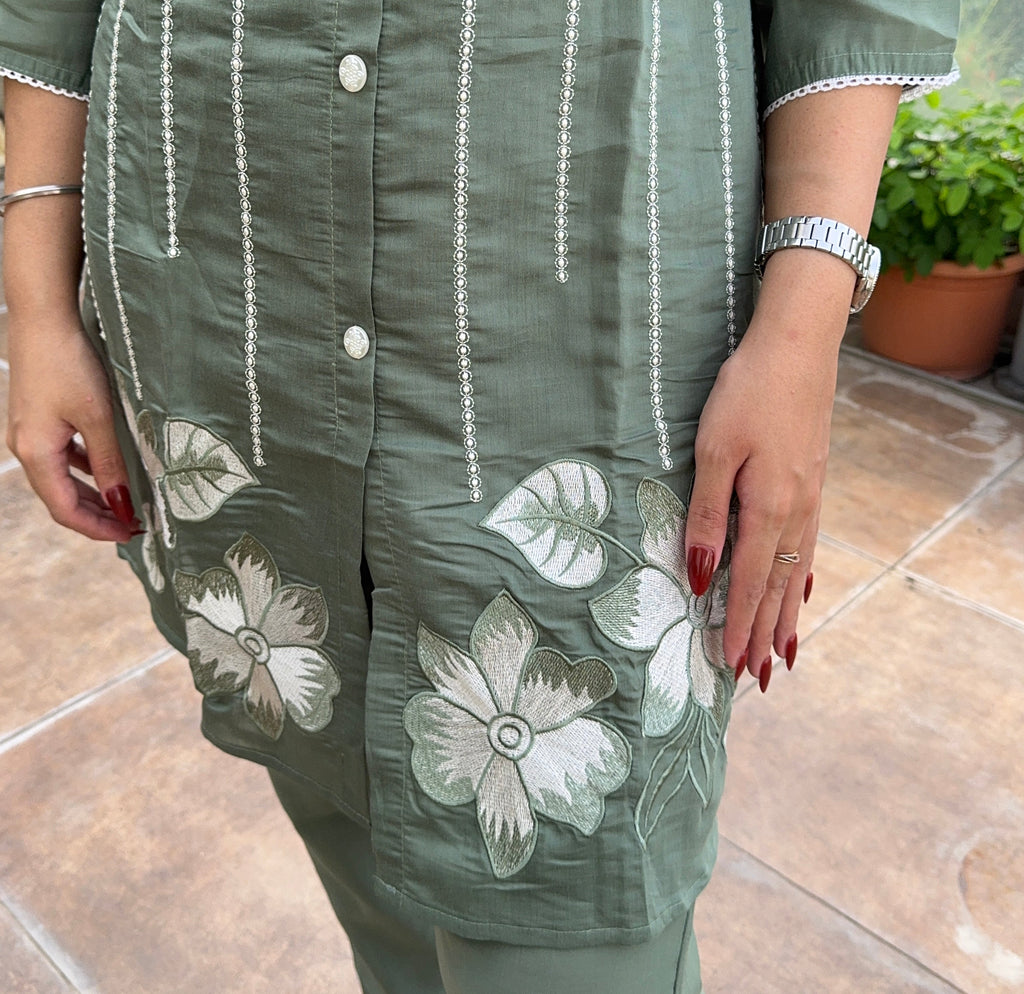Nargis — Green Threadwork Co-ord Set
