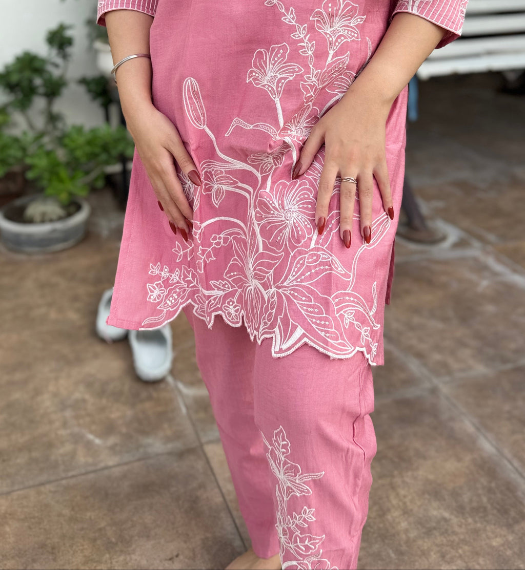 Gulnaar — Baby Pink Threadwork Co-ord Set