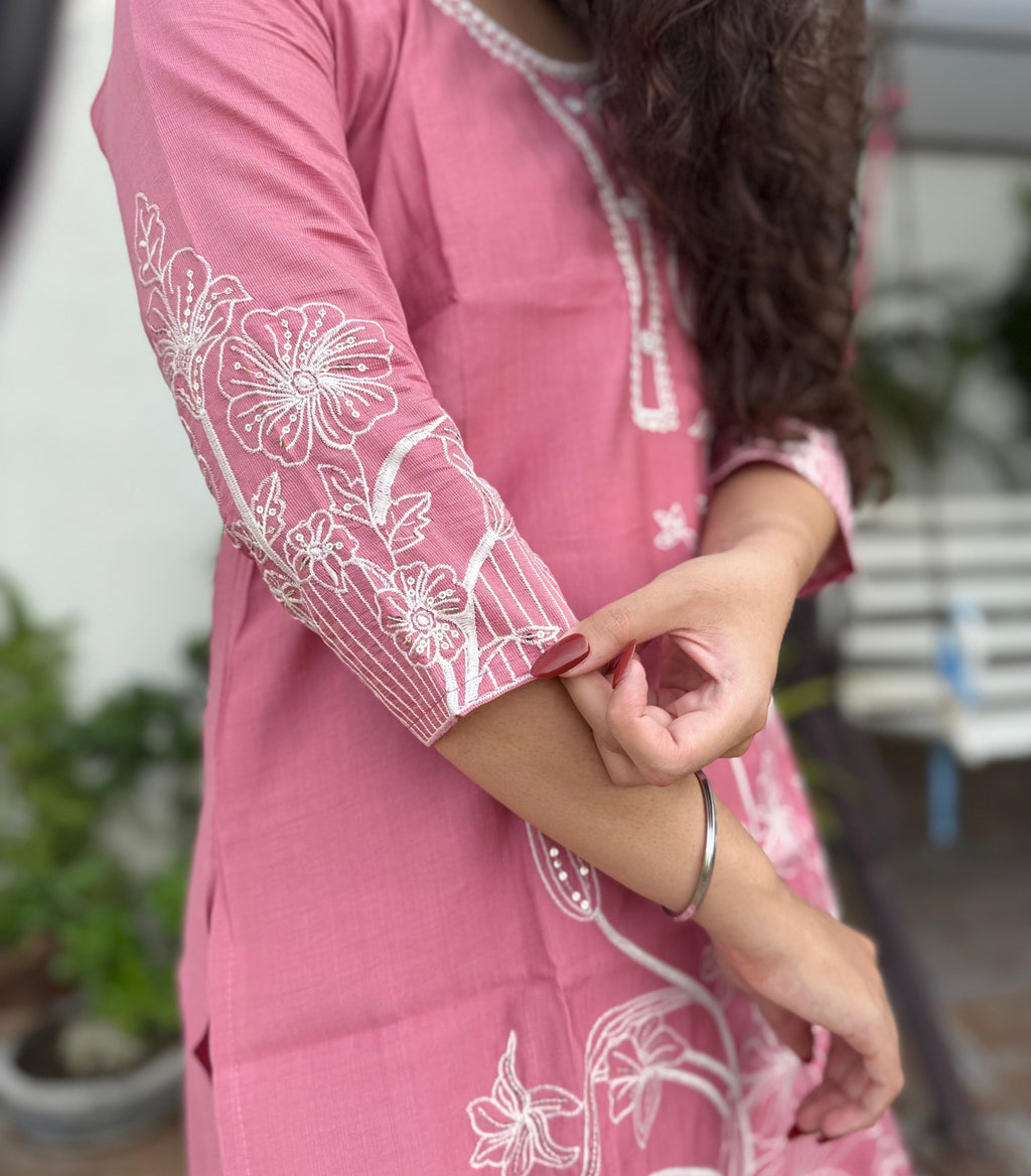 Gulnaar — Baby Pink Threadwork Co-ord Set