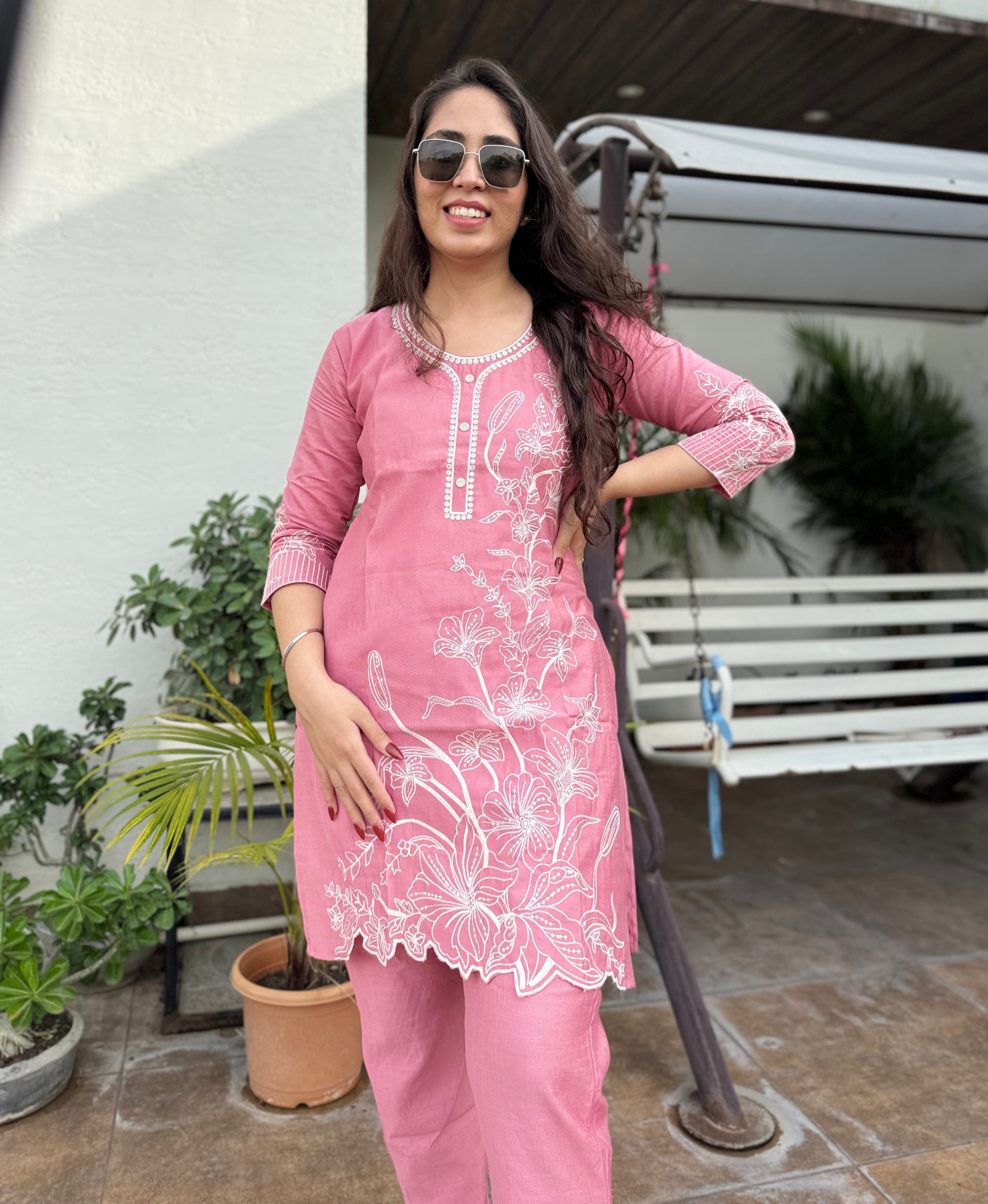 Gulnaar — Baby Pink Threadwork Co-ord Set